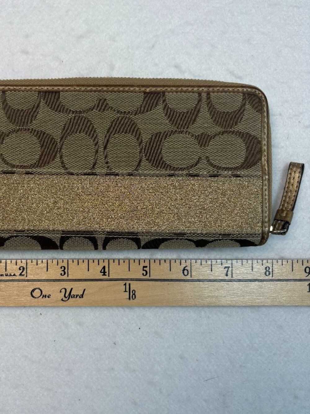 Coach Signature Jacquard Gold Glitter Zip Around Continental Wallet Vintage Y2K - Picture 3 of 7